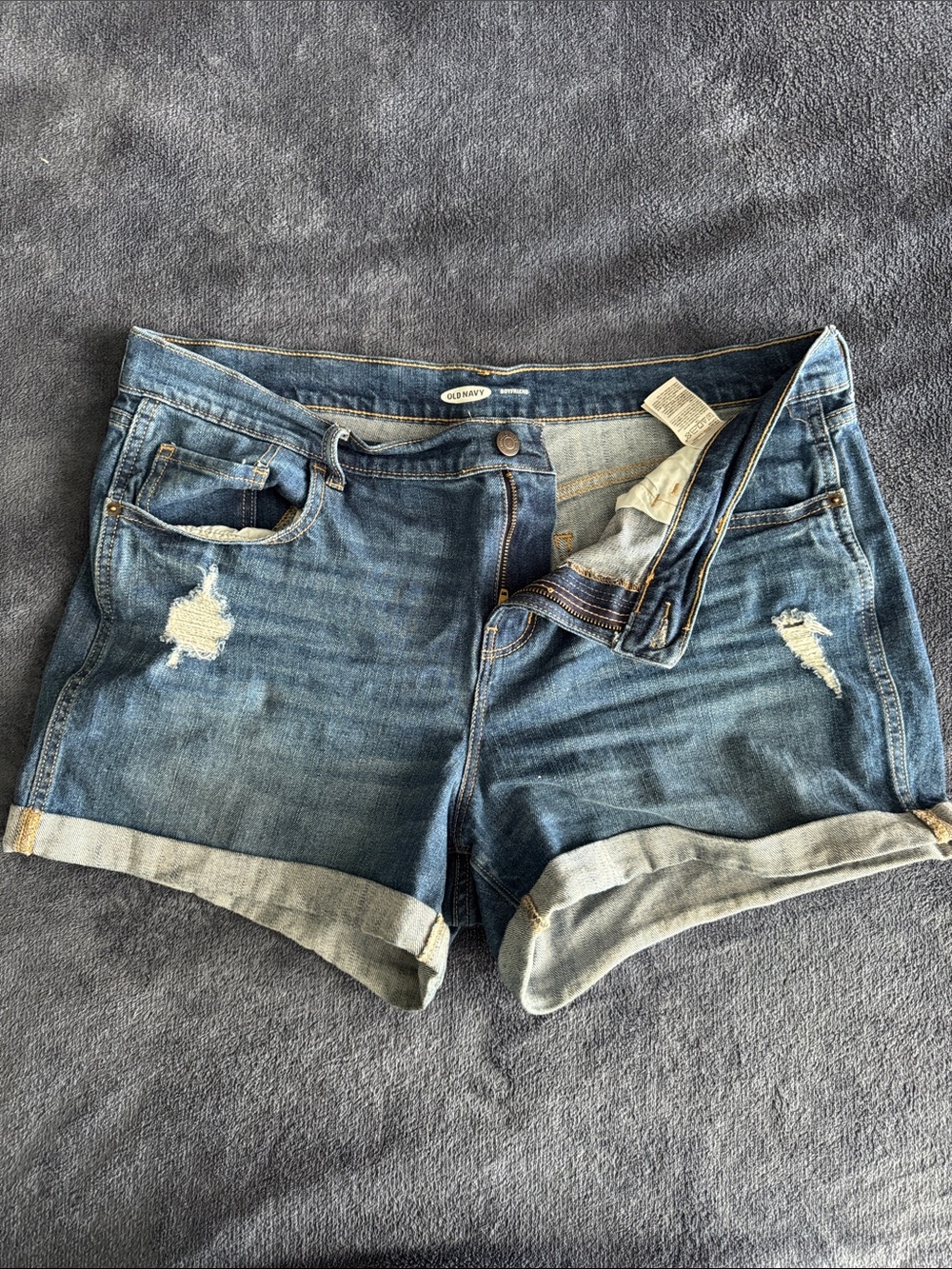 Old Navy Distressed Rolled Cuff Denim Shorts in Blue Wash
